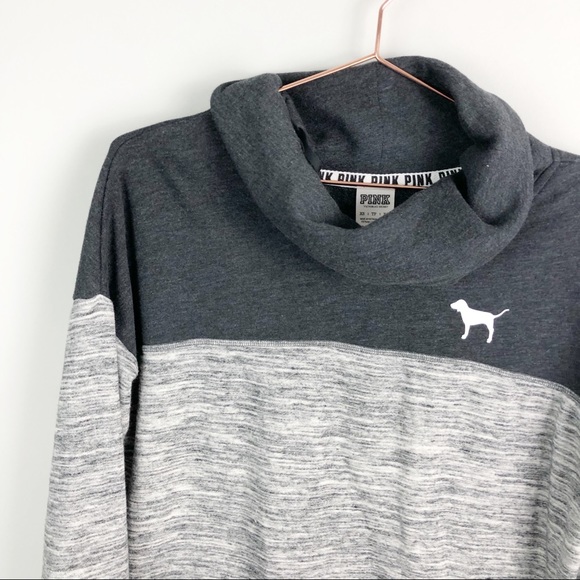 Pink VS Cowl Neck Colorblock Spell Out Sweatshirt - Picture 3 of 5